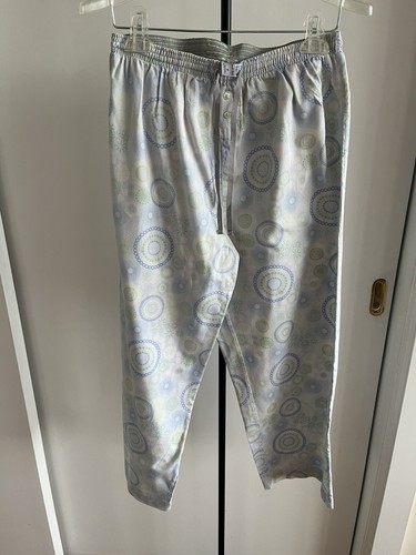 French Dressing Lingerie Satin 100% Cotton Cropped Pajama Pants Blue M - Picture 9 of 16