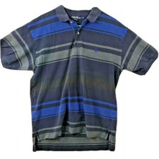 Nautica Mens Large Blue Striped Short Sleeve Polo Shirt