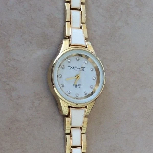 Milano Expressions Womens Watch Round White Dial Crystal Hours