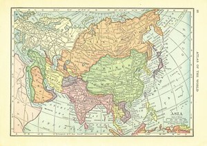 1911 Handy Atlas Vintage Map Pages - Asia on one side and Russia on the other...