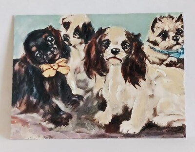 The Puppies ACEO Original Animal hand PAINTING by Leslie Popp