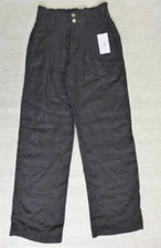 H HALSTON 100% Linen High Waist Pleated Front Trousers with Pockets XS BLACK NEW