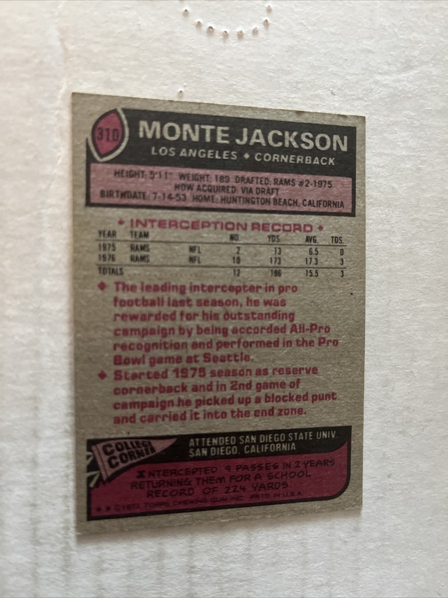 ジャクソン・ジェイル('77米) 1977 Monte Jackson Los Angeles Rams 1976 NFC All-Pro Topps