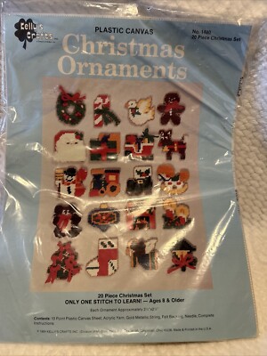 1984 Kelly's Crafts Plastic Canvas 20pc Christmas Ornaments Kit New #1480 Sealed