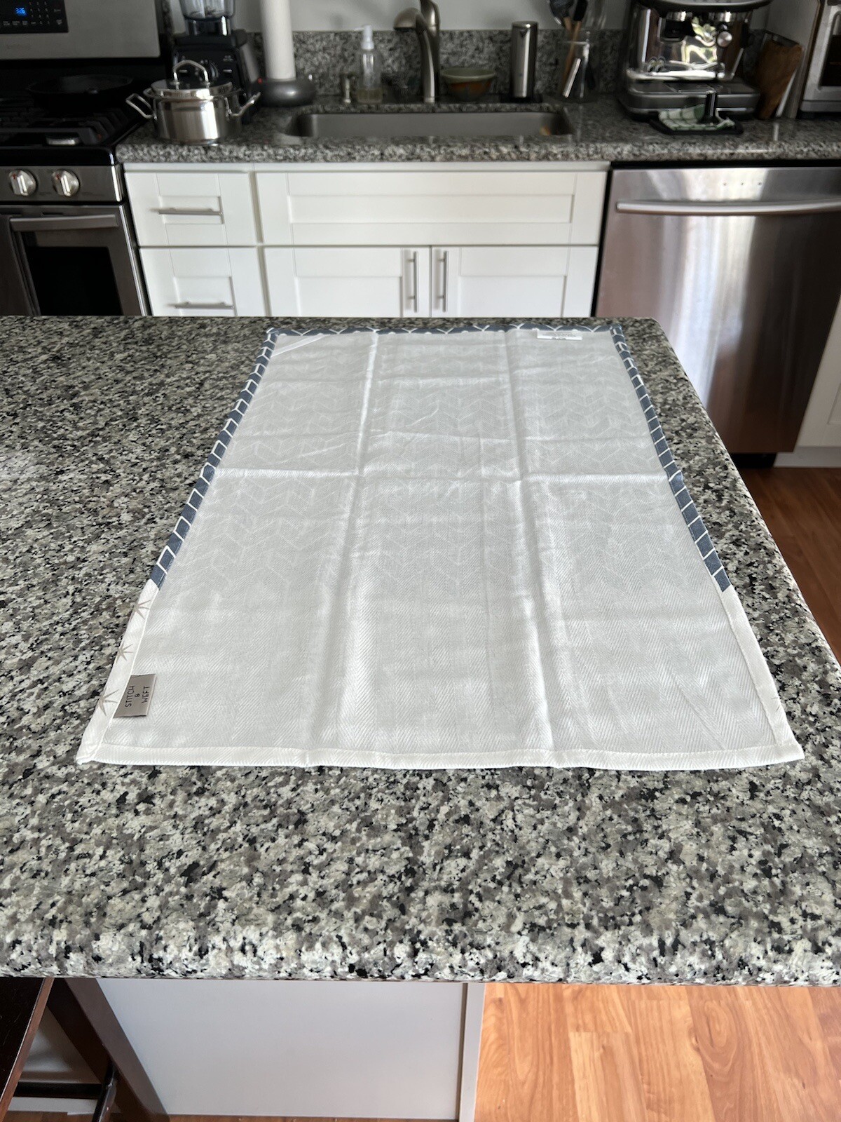 Stitch & Weft Geometric Kitchen Hand Towel Blue Modern Luxury 100