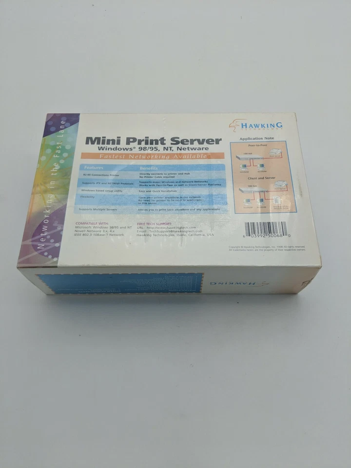 New Hawking Technology Mini Print Server Windows 98/95, NT, Netware  - Image 2 of 2