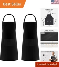 2 Pack 100% Cotton Adjustable Bib Apron with 2 Pockets Cooking Kitchen Aprons...