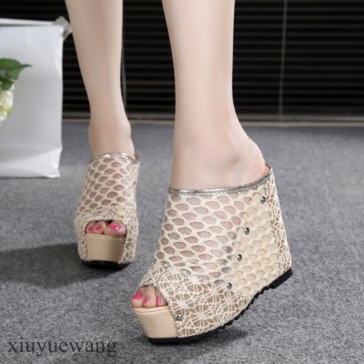 mesh hollow out platform wedge sandals