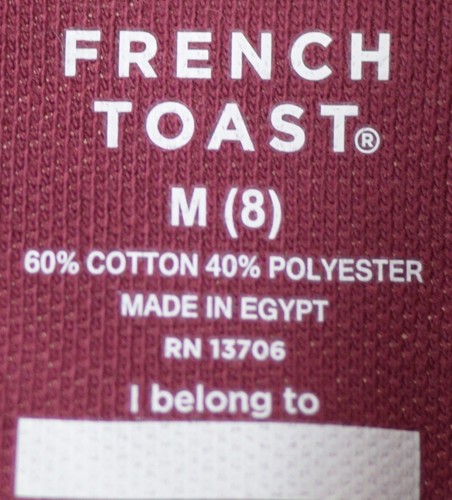 French Toast Boys' Short Sleeve Pique Polo Uniform Shirt Burgundy Size 8 - Picture 2 of 3