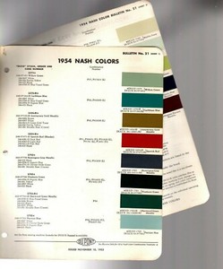 1954 NASH Color Chip Paint Sample Brochure / Chart: DuPont