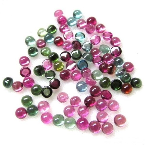 3MM -5MM NATURAL MULTI TOURMALINE ROUND SHAPE FLAT BACK CABOCHON FOR JEWELRY - Picture 2 of 4