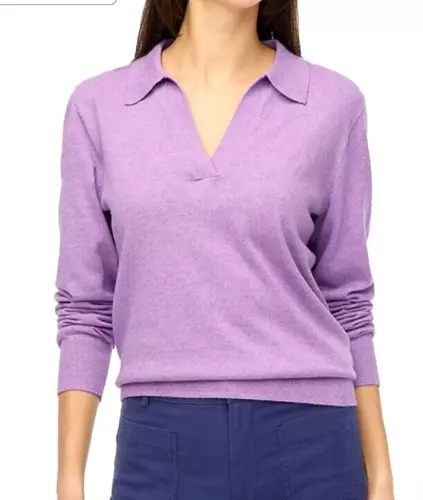 J. Crew Women's Radiant-Orchid-Violet 100% Cotton Polo V-Neck Knit Sweater XL