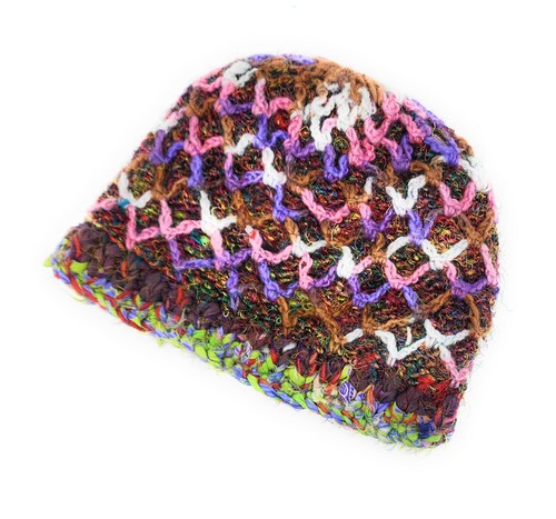 Hand Knit Wool & Silk Beanie Hats Fleece Lined Handmade Nepal Diamond Pattern - Picture 22 of 32