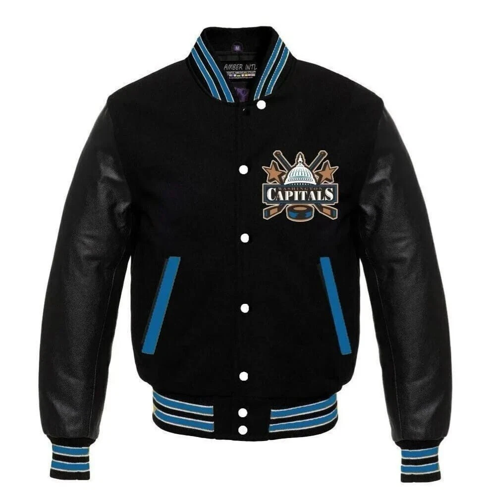 Washington Capitals Letterman Black Baseball Jacket
