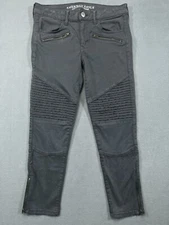 American Eagle Jeans Women 6 31x25 Gray Denim Jegging Sateen Stretch Biker Style