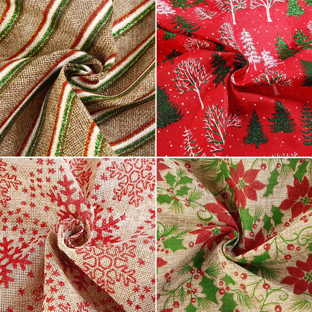 Christmas Printed Burlap Fabric Linen Xmas Table Decor Cushion DIY Craft Fabric