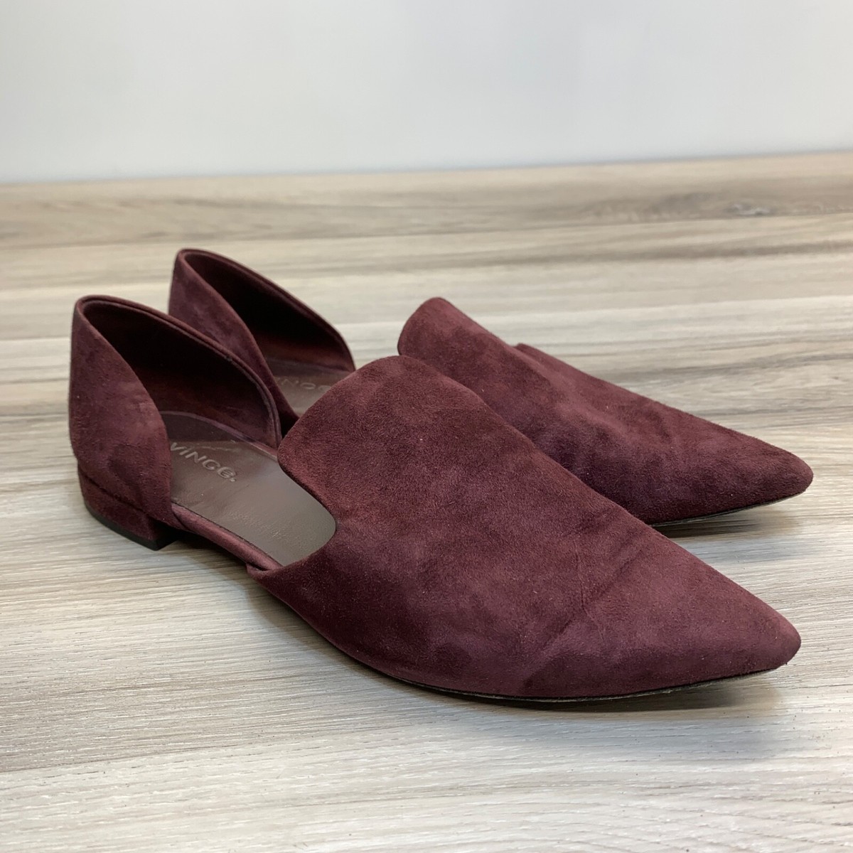 Vince D'Orsay Flats Womens 7 37 Italy Burgundy Red Suede Pointy