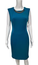 Calvin Klein Women's Sleeveless Blue/Green Teal Bodycon Knee Length Dress Size 6