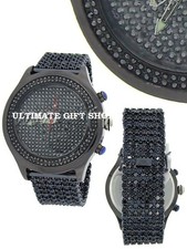 BLING MASTER PAVE BAND+OVERSIZE POLISHED GUNMETAL TONE CRYSTAL DIAL WATCH 91359S