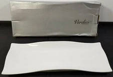 JJ) Verdici Design White Wave Rectangular Appetizer Serving Platter Tray 16"