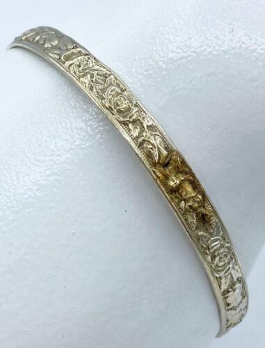Vintage Danecraft Sterling Silver Bangle Bracelet w/ Roses & Buds Design - Picture 1 of 5
