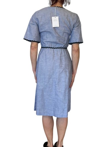 &OTHER STORIES VESTIDO AZUL LINO CHAMBRAY BORDADO MANGA CORTA LÍNEA A 4 NUEVO CON ETIQUETAS - Imagen 8 de 21