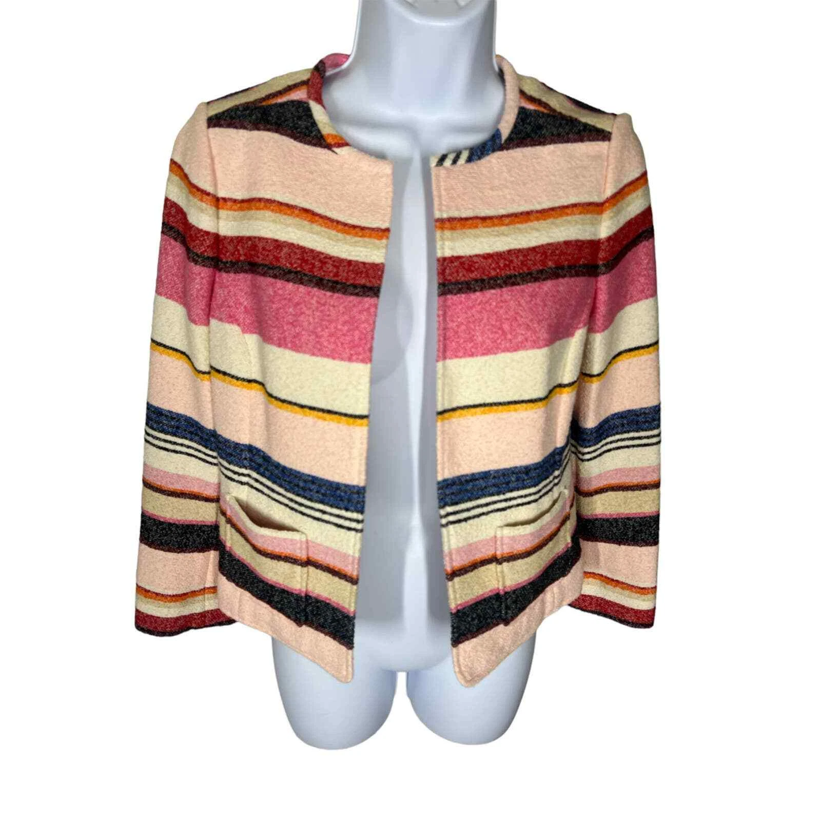 Giacca blazer donna Kate Spade NY a righe senza chiusura aperta davanti taglia 0