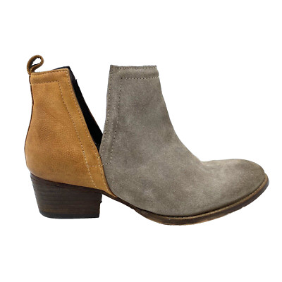 Women 9 M Diba True Stop By Brown Leather Taupe Suede Almond Toe Pull On Booties