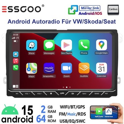 2+64GB CarPlay Android 15 Autoradio GPS Navi für VW Touran Golf 5 6 Passat Polo