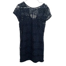 Loft Outlet Navy Blue Crochet Lace Medallion Shift Dress Size 4 Tie Back Zip