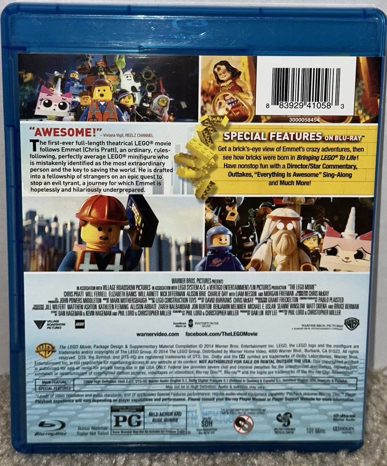 The Lego Movie (Blu-ray+DVD, 2014, WS) Chris Prat, Willl Ferrell LIKE NEW - Image 2 of 4