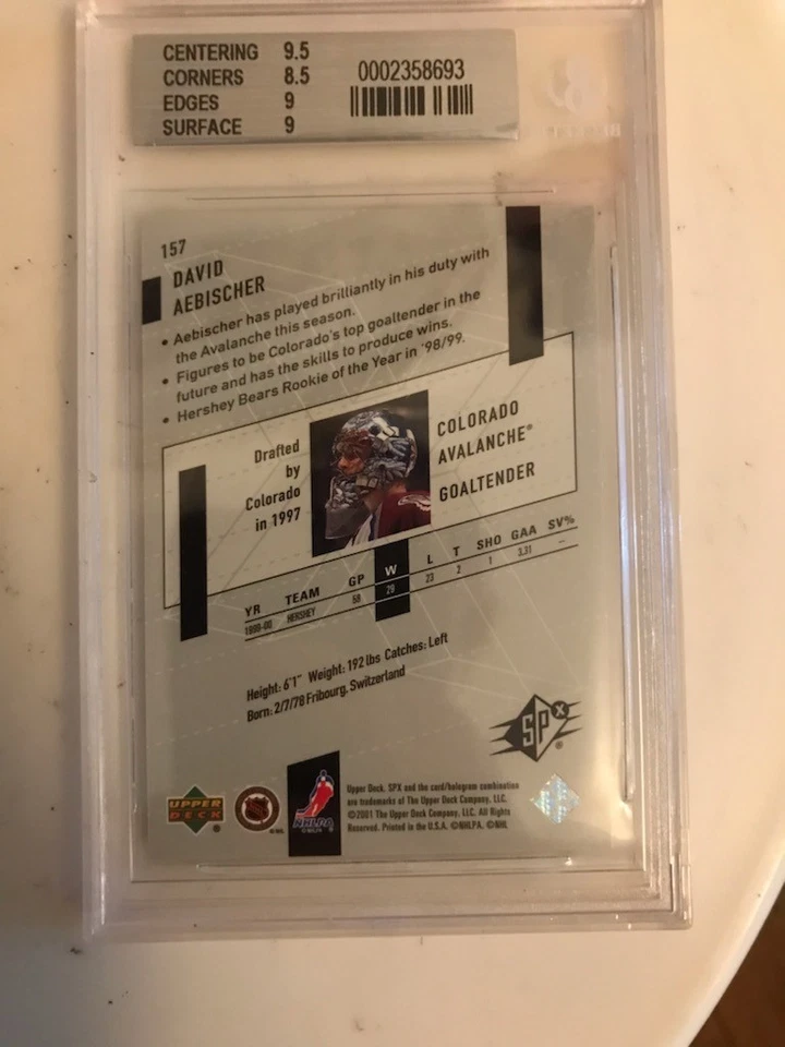 2000-01 UPPER DECK DAVID AEBISCER #157 SPX ROOKIE 801/1500 BGS 9 - Image 2 of 2