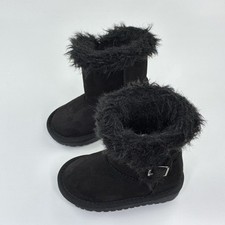 PLACE Girls Toddler Snow Boots Faux Fur, Suede Baby Size 4 Black Side Buckle