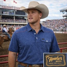 Howler Bros Polo Shirt Mens Large Heather Blue Ranchero Western Pearl Snap