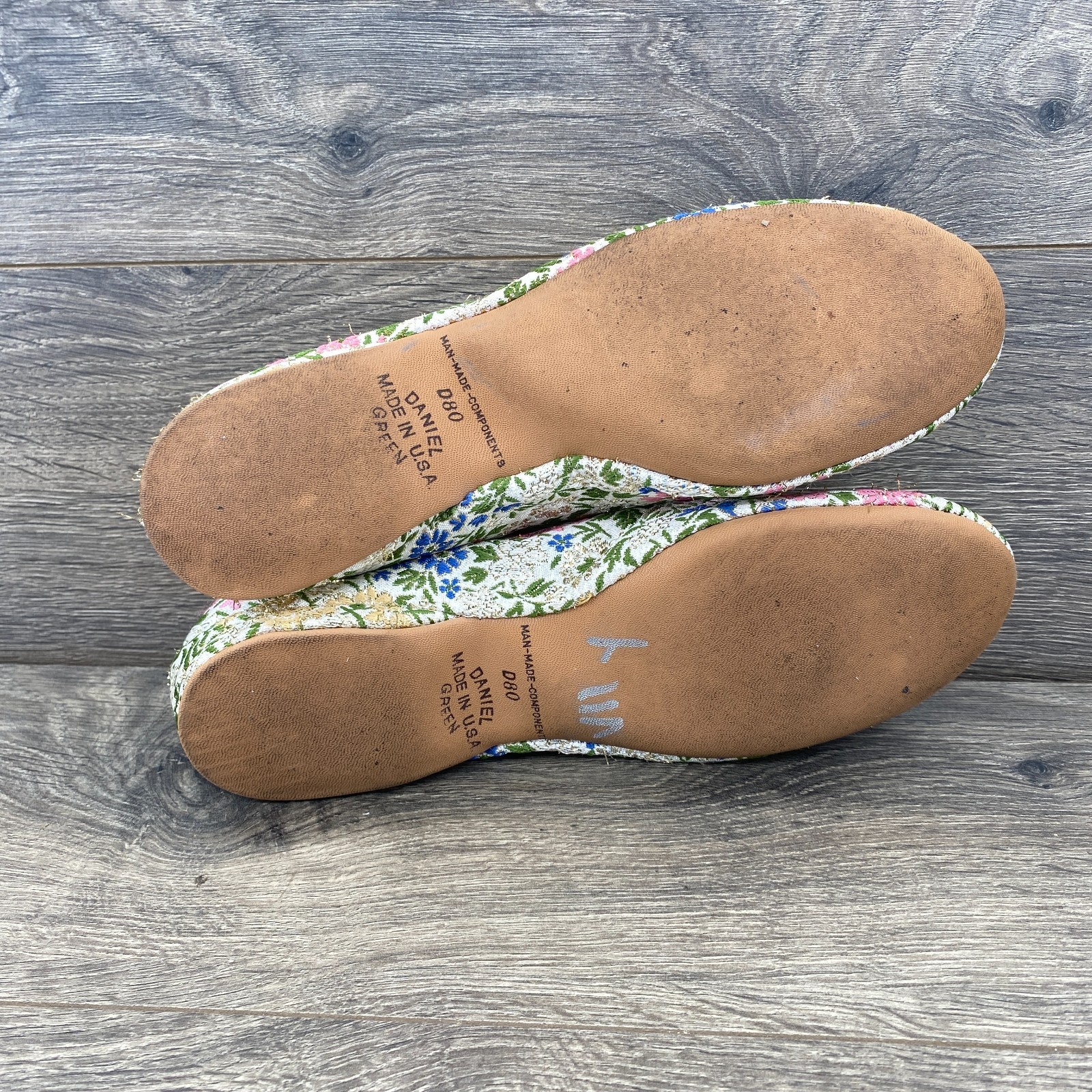 PANTOFOLA D’ORO Pantofole comode vintage Daniel verde oro floreale broccato taglia 8 multicolore