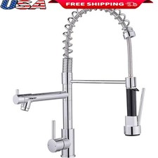 Chrome Pull Down Kitchen Faucet Dual Spout 360 Degree Swivel High Arc Design New