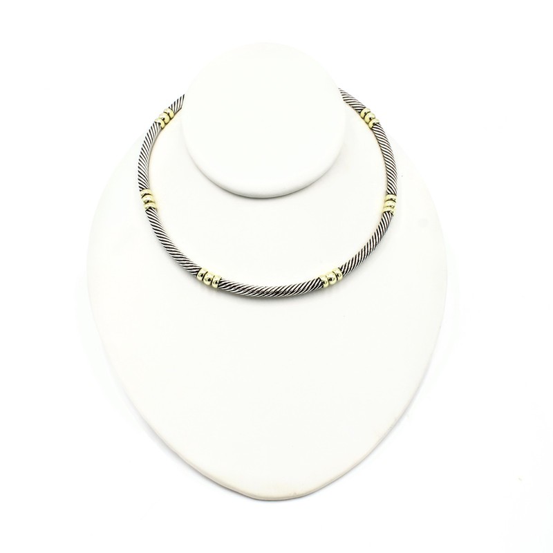 David Yurman Sterling Silver 14k Gold Station Cable Choker Necklace #S5348-4