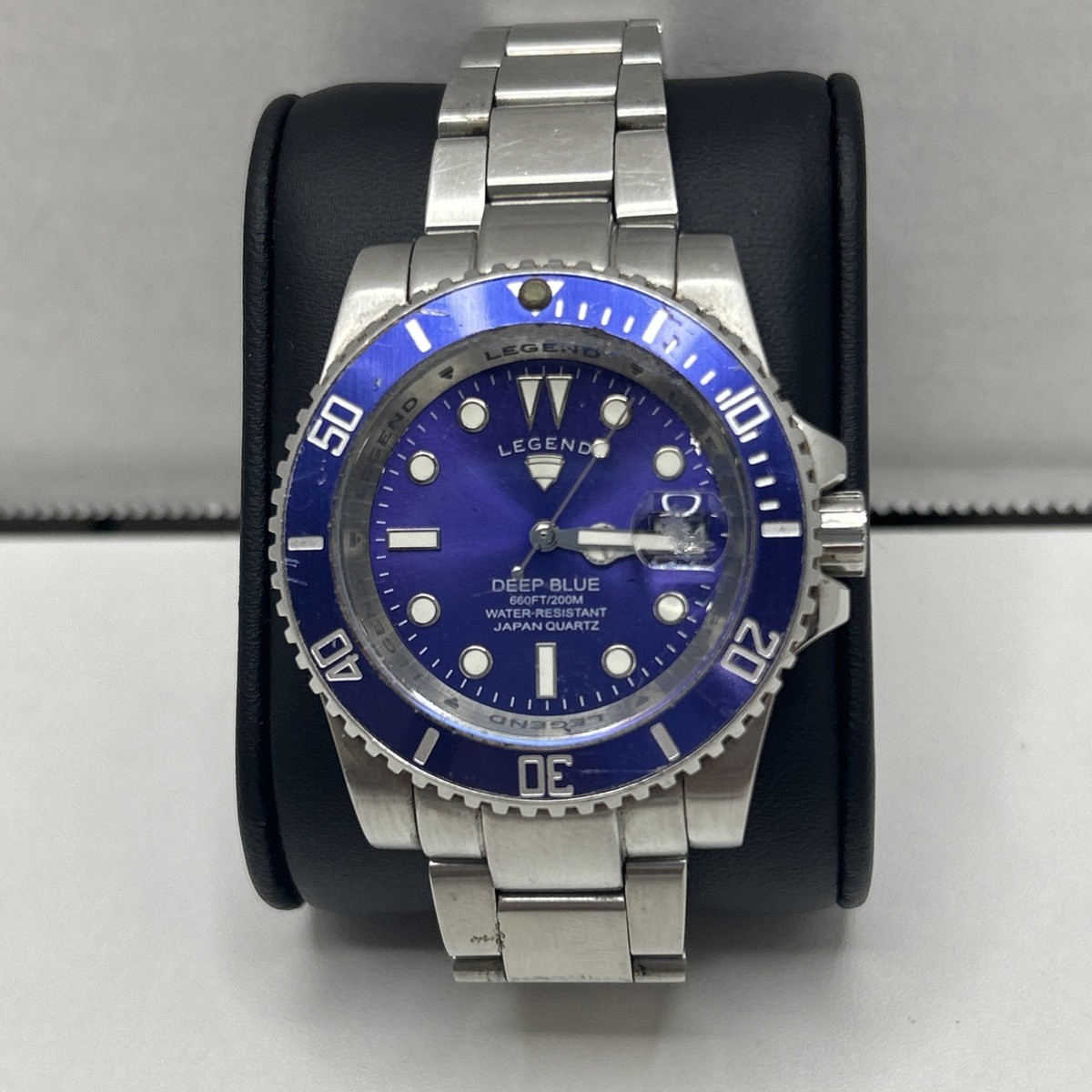 Legend Men's 40mm 200m Deep Blue Diver Emerald Green Silver Tone