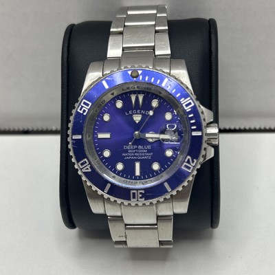 Legend Men's 40mm 200m Deep Blue Diver Emerald Green Silver Tone