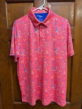 Birdie Bound Golf Polo Shirt Mens Large Coral Multicolor Performance Stretch