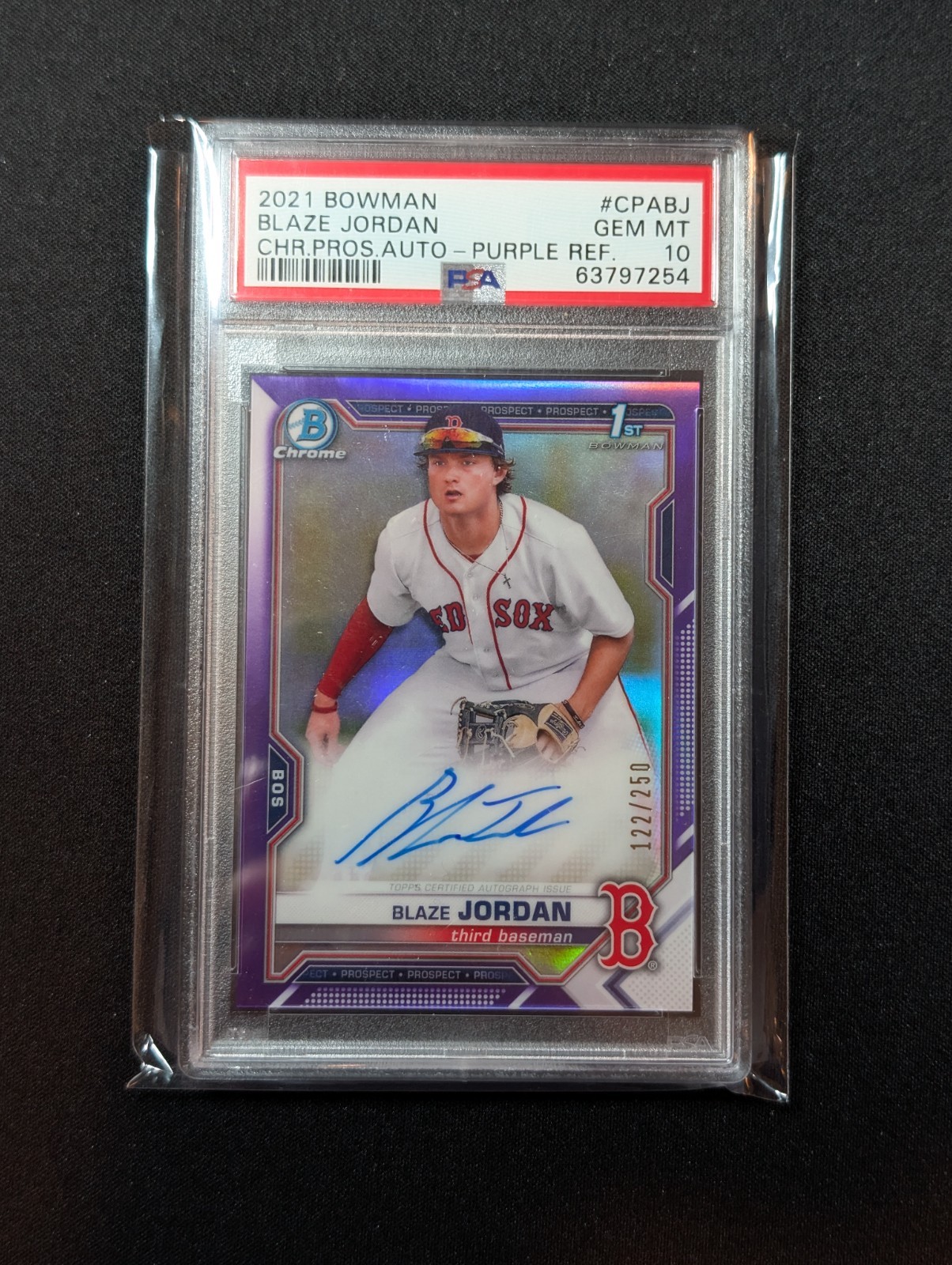 Blaze Jordan 2021 Bowman CPA-BJ Chrome Purple Refractor Auto /250 PSA 10 Red Sox