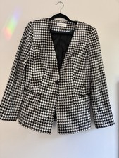 Women's Calvin Klein Houndstooth Print One Button Lined Jacket/Blazer Size 10