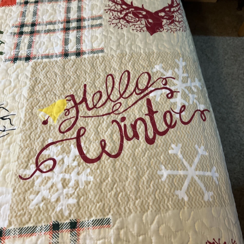 ¡Hola invierno! Juego de cama edredón Navidad retazos cuadros MarCielo 3 piezas king Foto 4 de 4