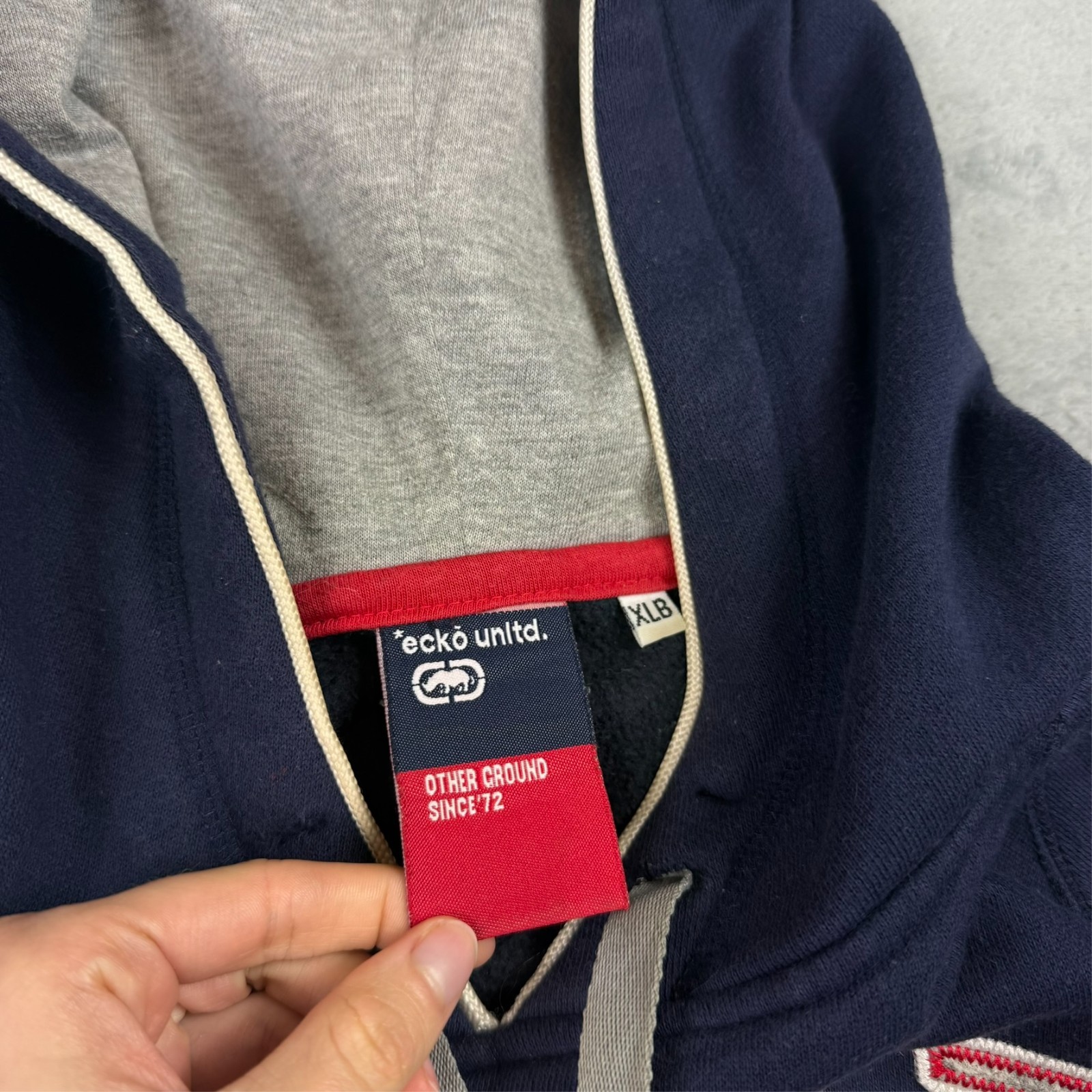 Vintage Ecko Unltd 2000's Y2K Navy Grey Spellout Size Youth XLB Pullover Hoodie image 5