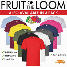 Mens Super Premium Plain T-Shirt 100% Cotton- Fruit of the Loom Short Sleeve Tee