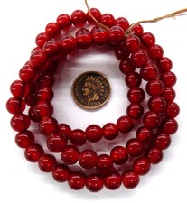 75 Dark Cranberry Red White Heart 8mm African Trade Beads T4394