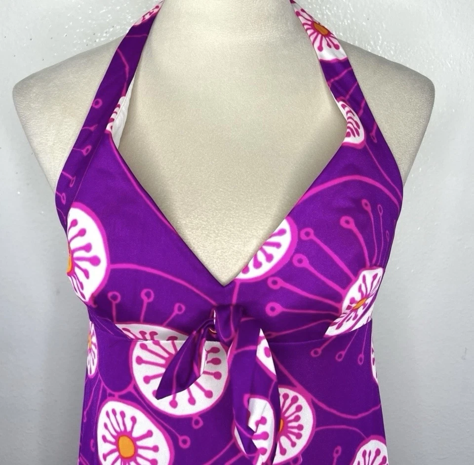Vestido sin Mangas Psicodélico Maxi Púrpura Estampado Halter Camisón Hippie DE COLECCIÓN AÑOS 70 Foto 3 de 4