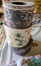 Rag Rug Lot Of 3 Pre-Cut Fabric Strips Rolls Several Yards And Bag Of Strips