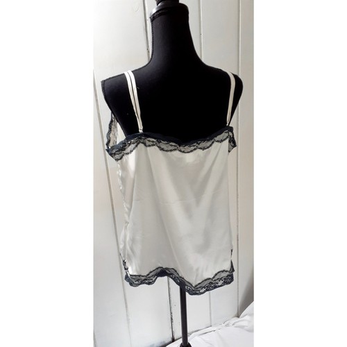 Camiseta sin mangas Kiko 100 % seda beige y negra cuello en V talla XL # 159 - Imagen 3 de 7