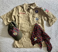 Boy Scouts of America Youth Shirt Med Tan W/ Patches; Webelo Cap  Neckerchief